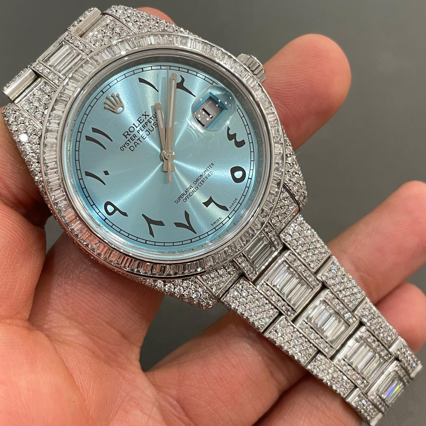 Baguette VVS Moissanite Bezel Datejust Sky Classic Rolex Wrist Watch Iced Out Gallery